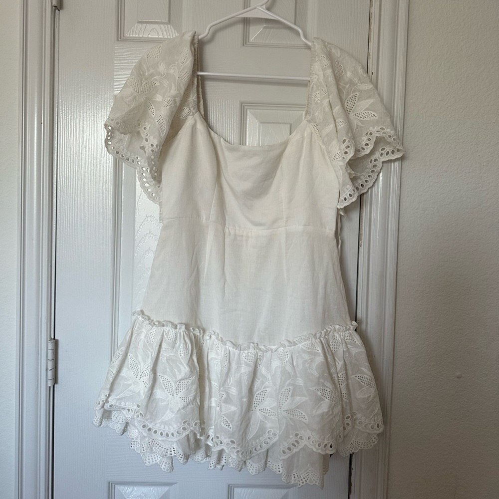 SAINTS + SECRETS White Ruffled Mini Dress